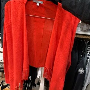 Neiman Marcus cashmere collection red fringed cardigan Small